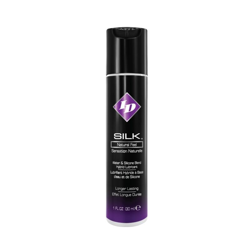 ID SILK Lubrificante Híbrido Silicone/Água 30 ML para uma sensação natural e duradoura.