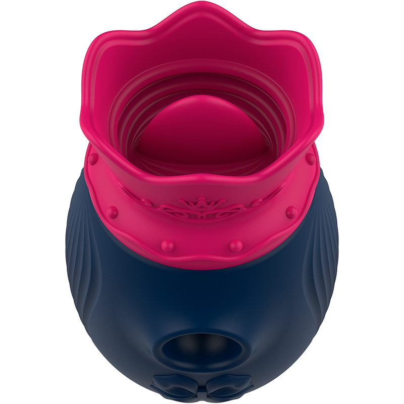 Close-up do INTENSE Estimulador de Clitóris com 10 Modos de Sucção e Lambida Azul, mostrando seu design ergonómico e silicone suave.