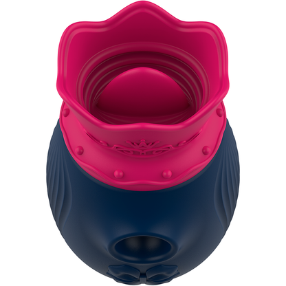 Close-up do INTENSE Estimulador de Clitóris com 10 Modos de Sucção e Lambida Azul, mostrando seu design ergonómico e silicone suave.