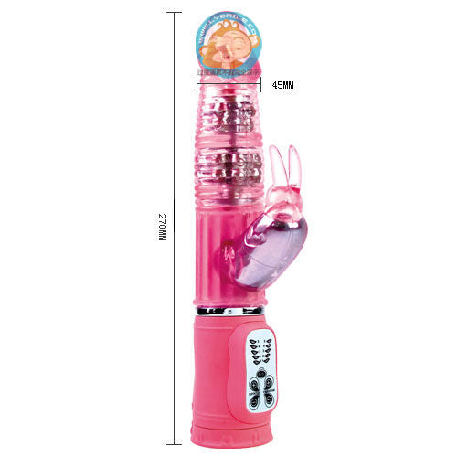 BAILE Vibrador Rotador Passion Rock Bunny 10 Funções 27 CM em rosa, destacando o design e as características de estimulação.