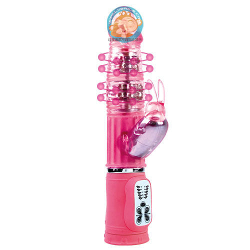 BAILE Vibrador Rotador Passion Rock Bunny 10 Funções 27 CM em rosa, destacando o design e as características de estimulação.