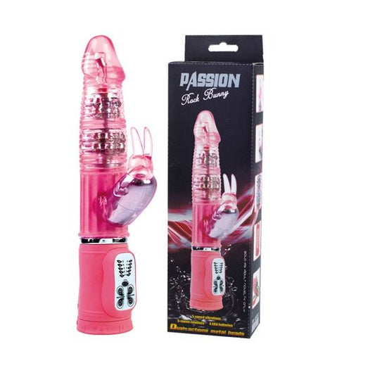 BAILE Vibrador Rotador Passion Rock Bunny 10 Funções 27 CM em rosa, destacando o design e as características de estimulação.