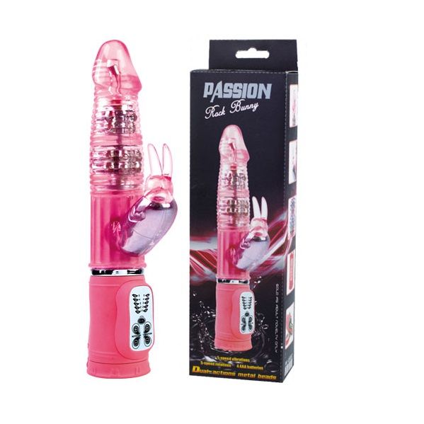 BAILE Vibrador Rotador Passion Rock Bunny 10 Funções 27 CM em rosa, destacando o design e as características de estimulação.