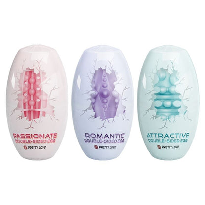 Pack de 15 Ovos Masturbadores PRETTY LOVE Dupla Face com texturas variadas para prazer masculino.