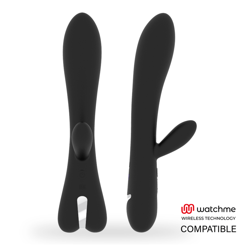 Vibrador Brilly Glam Erik Watchme Wireless para estimulação vaginal e clitoriana, cor preta com detalhes prateados.