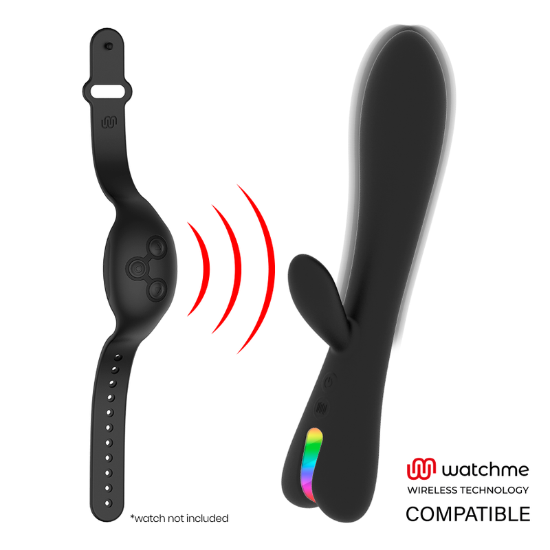 Vibrador Brilly Glam Erik Watchme Wireless para estimulação vaginal e clitoriana, cor preta com detalhes prateados.