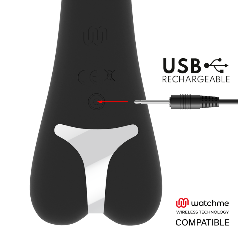 Vibrador Brilly Glam Erik Watchme Wireless para estimulação vaginal e clitoriana, cor preta com detalhes prateados.