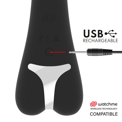 Vibrador Brilly Glam Erik Watchme Wireless para estimulação vaginal e clitoriana, cor preta com detalhes prateados.