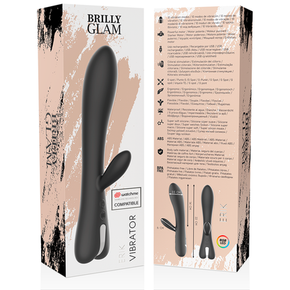 Vibrador Brilly Glam Erik Watchme Wireless para estimulação vaginal e clitoriana, cor preta com detalhes prateados.