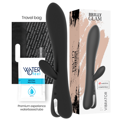 Vibrador Brilly Glam Erik Watchme Wireless para estimulação vaginal e clitoriana, cor preta com detalhes prateados.