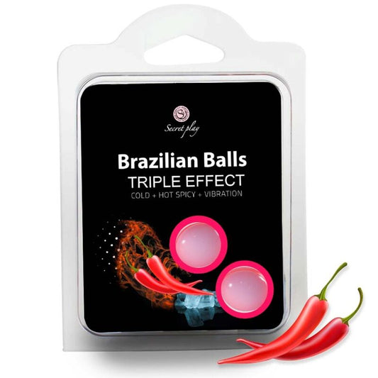 Close-up of the JOGO SECRETO Conjunto 2 Bolas Brasileiras Efeito Triplo showing its texture and packaging.