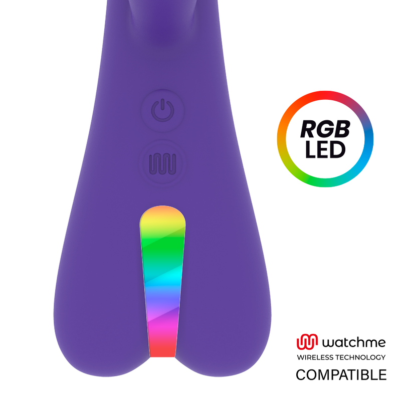 Close-up do Vibrador Coelho MR BOSS Aitor com Watchme Wireless e Dupla Estimulação, mostrando sua textura de silicone e formato ergonómico.