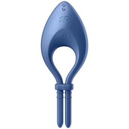 Satisfyer Anel Vibrador Peniano Bullseye Ajustável com App, na cor azul, mostrando detalhes do design ergonómico.
