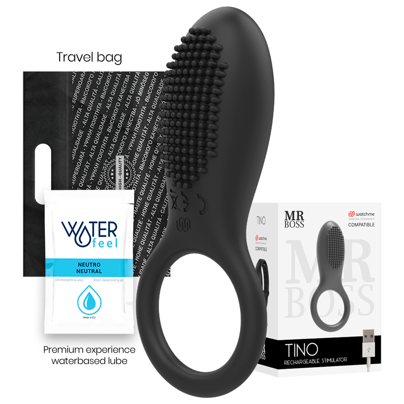 MR BOSS Anel Estimulador Tino Compatível Watchme Wireless, em silicone preto