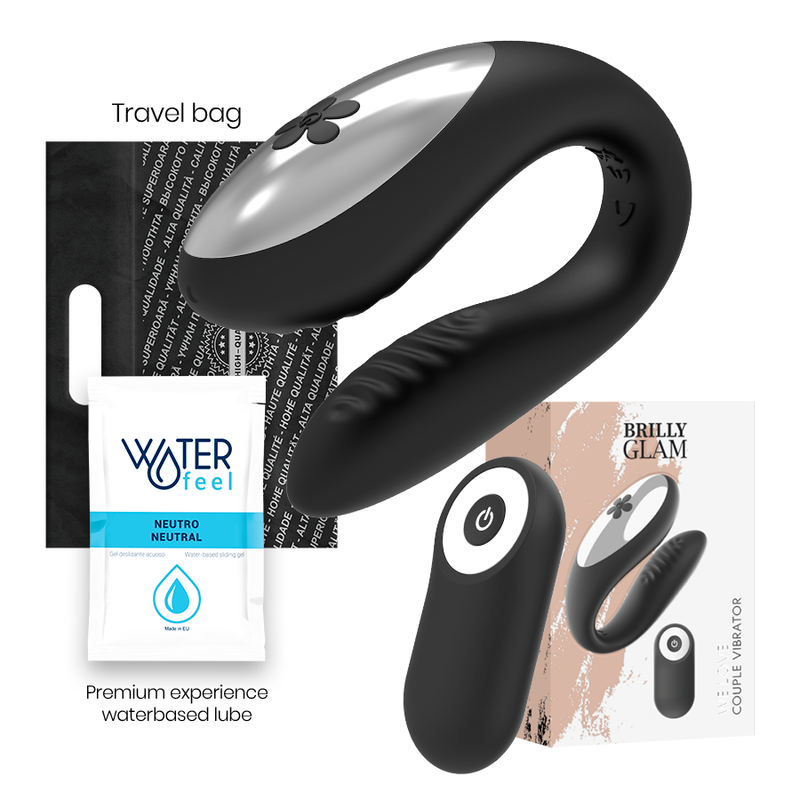 Close-up do vibrador BRILLY GLAM para casais com controle remoto, destacando seu design ergonômico e acabamento em silicone.