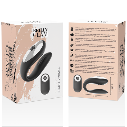 Close-up do vibrador BRILLY GLAM para casais com controle remoto, destacando seu design ergonômico e acabamento em silicone.