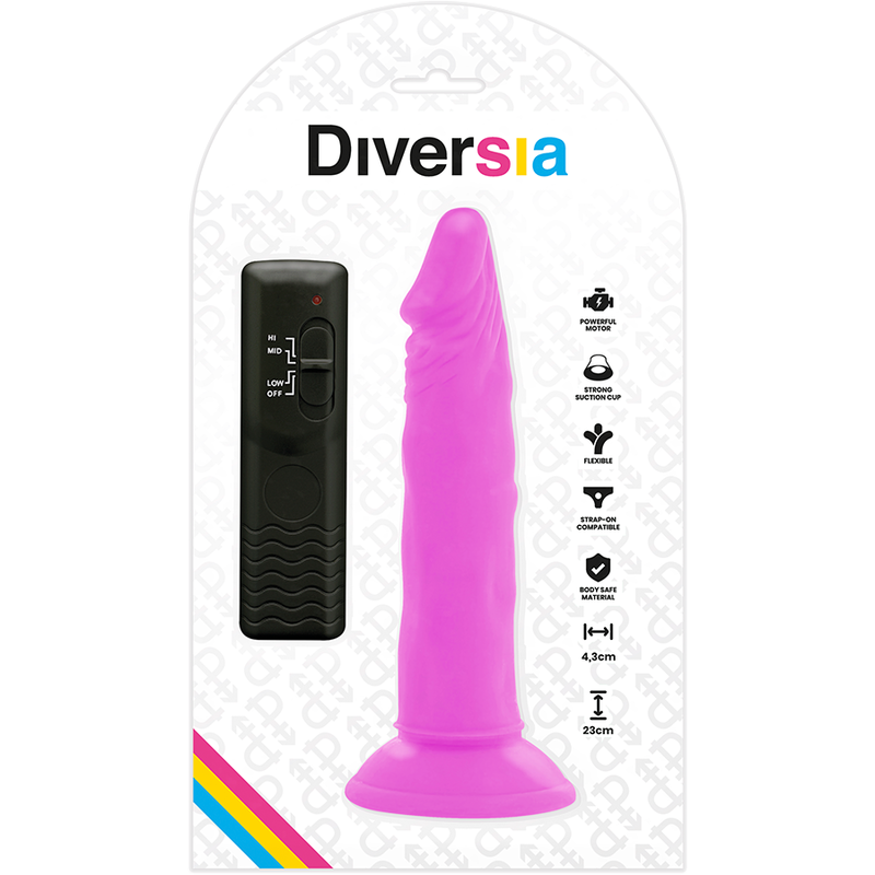 Close-up do Vibrador Flexível Roxo Diversia com controlo remoto, destacando sua forma e textura.
