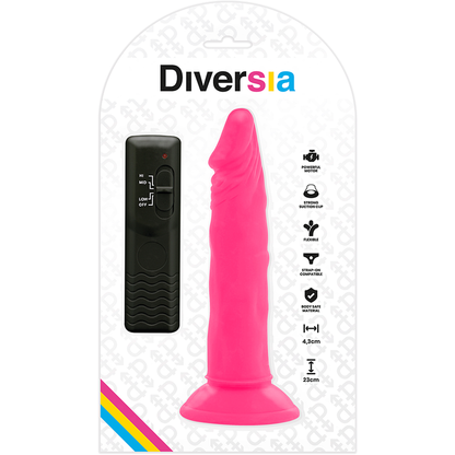 Close-up do DIVERSIA Dildo Flexível Vibratório Rosa 23cm com Ventosa, destacando seu design e textura.