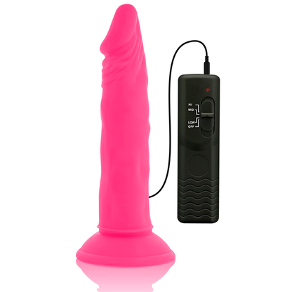 Close-up do DIVERSIA Dildo Flexível Vibratório Rosa 23cm com Ventosa, destacando seu design e textura.