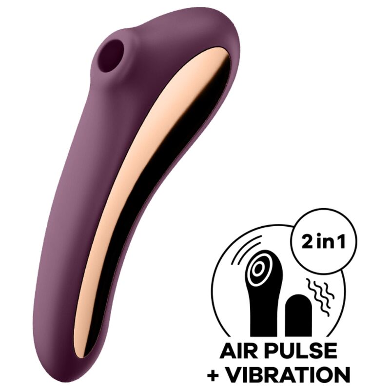 Close-up of the Satisfyer Vibrador Dual Kiss Air Pulse Ponto G Vinho Tinto, highlighting its silicone texture and dual stimulation design.