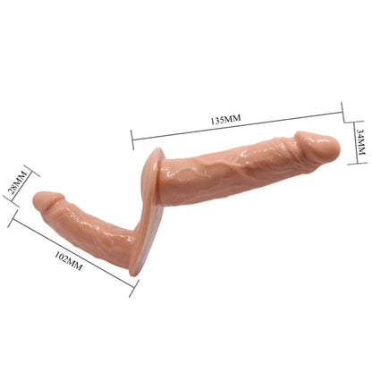 Close-up of the BAILE Dildos Duplos com Arnês Ultra Apaixonado showing its ribbed texture and adjustable harness for couples.