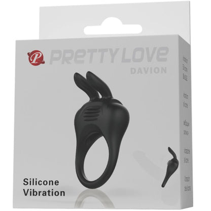 Close-up do Anel Vibrador PRETTY LOVE Davion com Estimulador Clitoriano Coelho, mostrando o design e as características vibratórias.