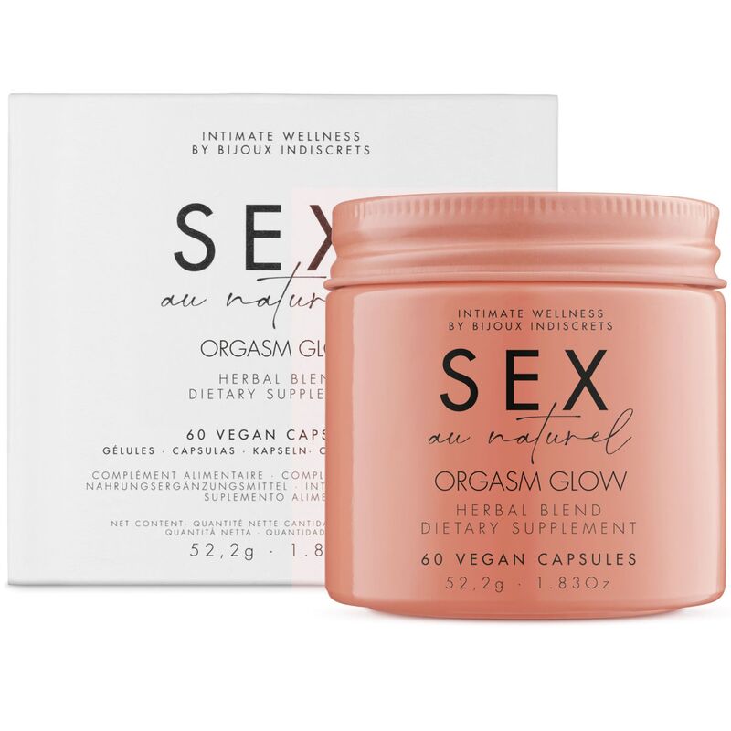 Embalagem do Suplemento Alimentar Bijoux Indiscrets Orgasmic Glow 60 Cápsulas