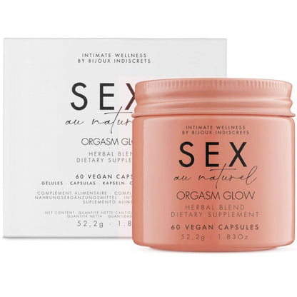 Embalagem do Suplemento Alimentar Bijoux Indiscrets Orgasmic Glow 60 Cápsulas