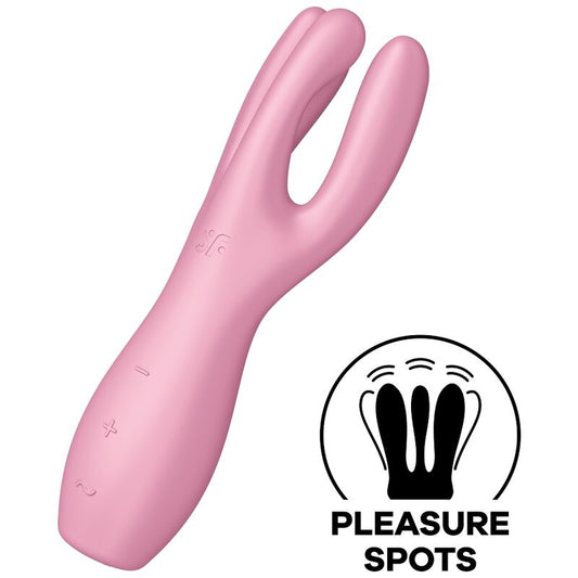 Vibrador Satisfyer Threesome 3 Rosa para estimulação clitoriana e labial com design de três braços.