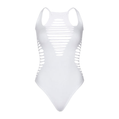 Body Thong Seamless Racerback Preto LEG AVENUE, detalhe do design nas costas e do tecido elástico.