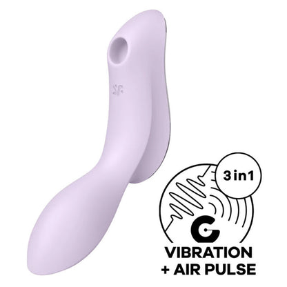 Satisfyer Vibrador de Pulso de Ar Curvy Trinity 2, um vibrador com 3 motores para estimulação clitoriana e do ponto G, feito de silicone preto.