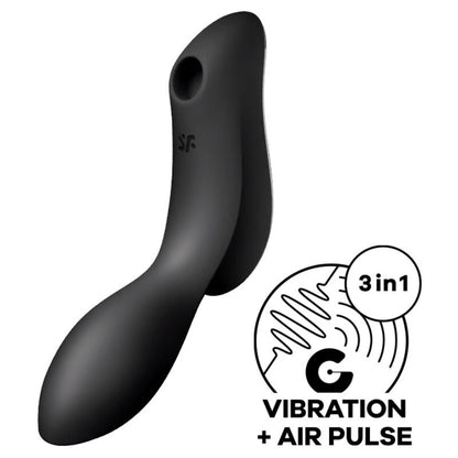 Satisfyer Vibrador de Pulso de Ar Curvy Trinity 2, um vibrador com 3 motores para estimulação clitoriana e do ponto G, feito de silicone preto.