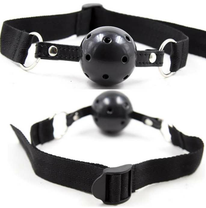 Mordaça Bola Respirável Fetiche Preto OHMAMA para jogos BDSM e contenção