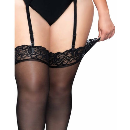 LEG AVENUE - OUTLET - CALCETINES DE NYLON NEGROS CON ENCAJE EN LA PARTE SUPERIOR PLUS