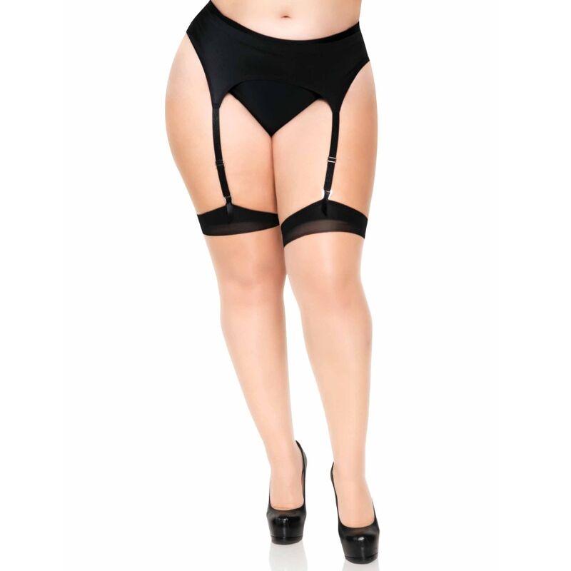 LEG AVENUE - BOTAS ALTAS HASTA EL MUSLO DE LYCRA TRANSPARENTE DE DOS TONOS CON COSTURA TRASERA Y TACÓN CUBANO
