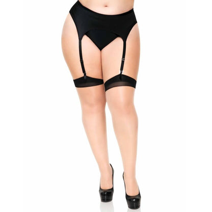 LEG AVENUE - BOTAS ALTAS HASTA EL MUSLO DE LYCRA TRANSPARENTE DE DOS TONOS CON COSTURA TRASERA Y TACÓN CUBANO
