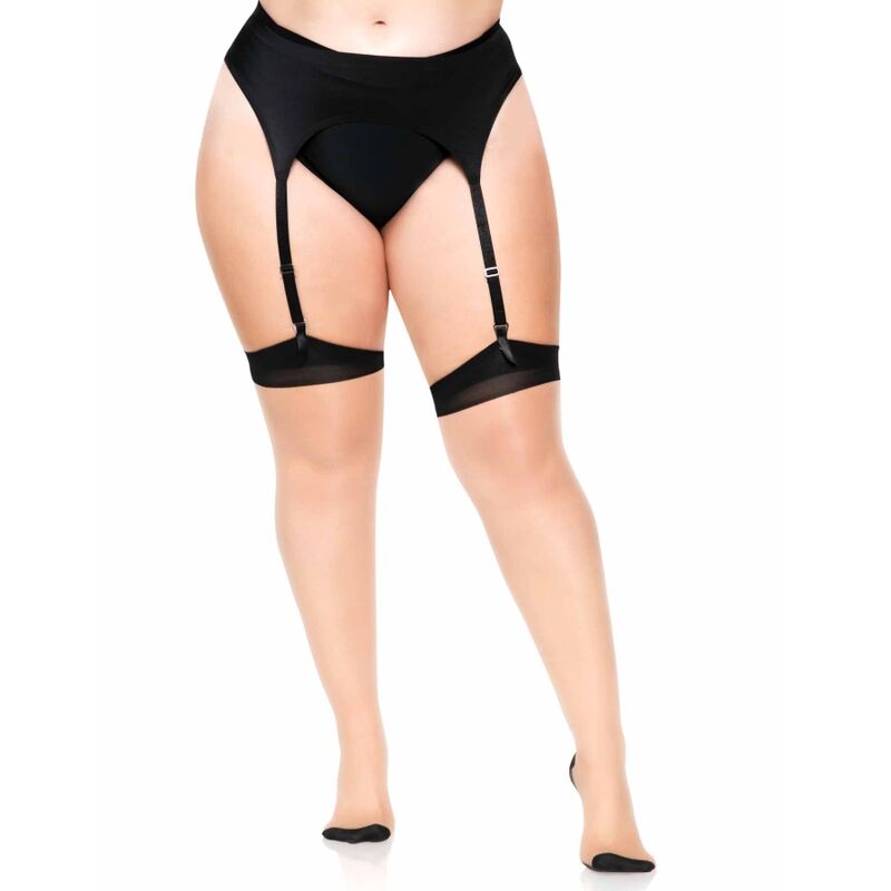LEG AVENUE - BOTAS ALTAS HASTA EL MUSLO DE LYCRA TRANSPARENTE DE DOS TONOS CON COSTURA TRASERA Y TACÓN CUBANO