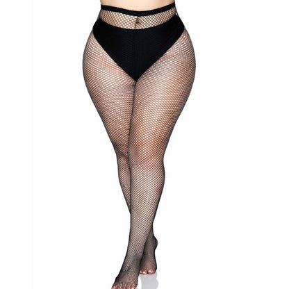 LEG AVENUE - MEDIA CALZA CON COSTURA TRASERA - NEGRO TALLA GRANDE