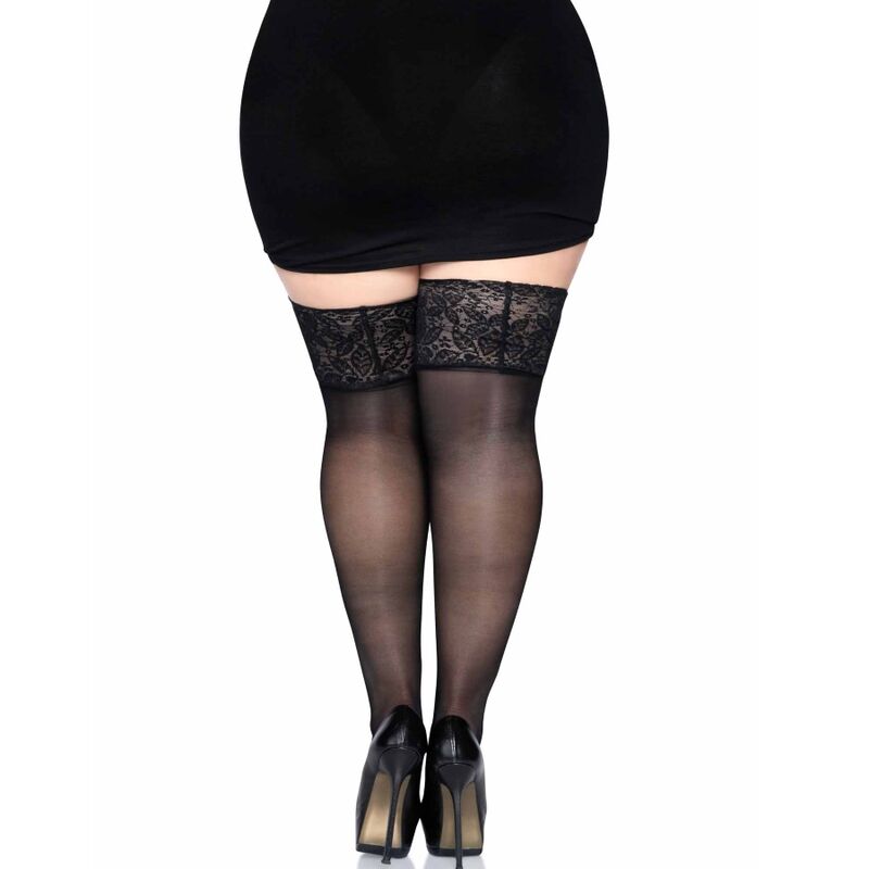 LEG AVENUE - MEDIAS NEGRAS CON ENCAJE ANCHO, TALLA ÚNICA