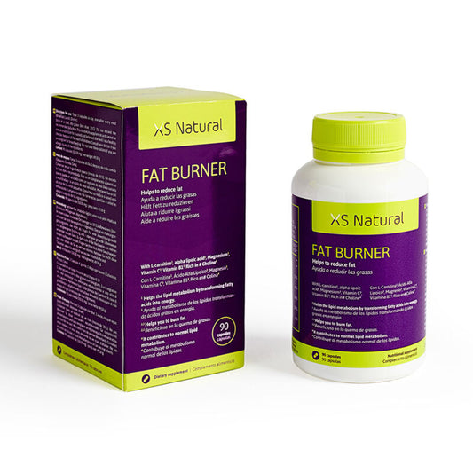 Embalagem do suplemento 500 COSMETICS XS Natural Fat Burner para perda de peso.