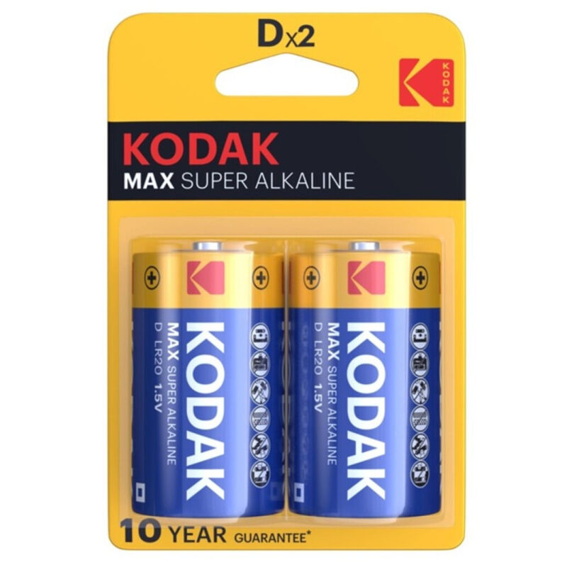 Bateria Alcalina KODAK MAX D LR20, Pack de 2 unidades para dispositivos eletrónicos.