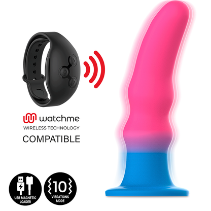 Close-up do MYTHOLOGY Dildo Kuno Utopia S com Vibração, mostrando seu design anal e cores vibrantes.