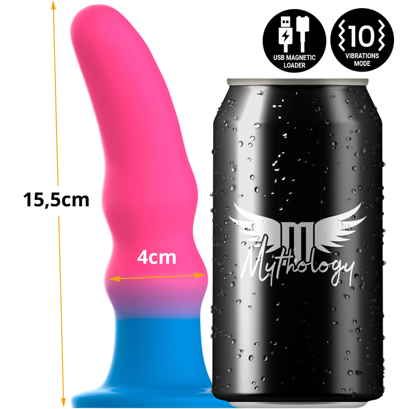 Close-up do Dildo Vibratório Anal MYTHOLOGY Kuno Utopia M com design neon e detalhes para estimulação.