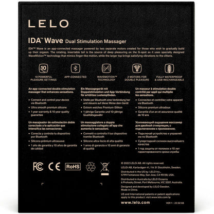 Lelo IDA Wave Massageador para Casais App WaveMotion Coral, detalhe do design e funcionalidades de prazer dual