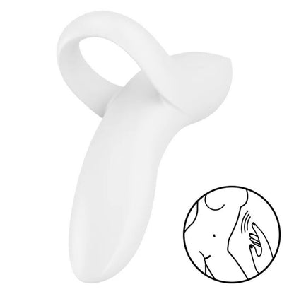 Satisfyer Vibrador de Dedo Bold Lover Branco, detalhe do design ergonómico em silicone suave.