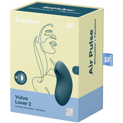 Close-up of the Satisfyer Estimulador e Vibrador de Pulso de Ar Vulva Lover 2 Azul, highlighting its design and features for clitoral stimulation.