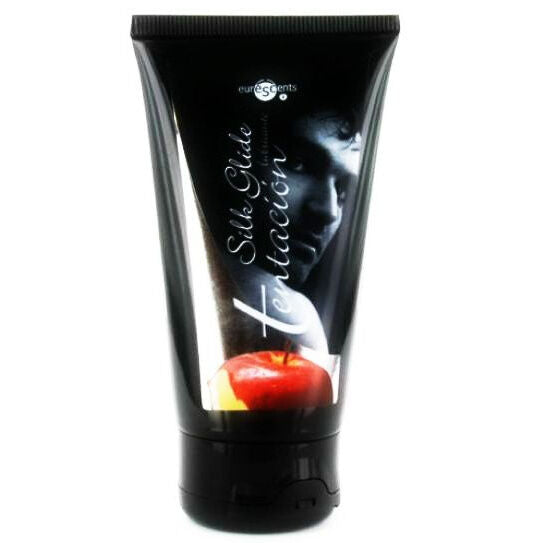 Close-up do lubrificante TENTACION Sabor Frutas Vermelhas 75ml, mostrando a embalagem e o líquido.