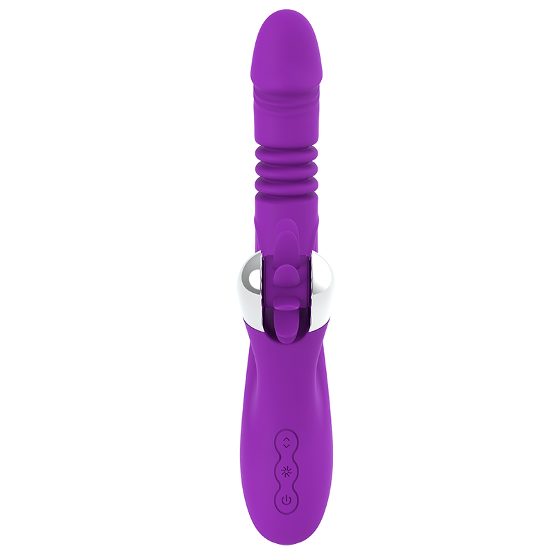 Close-up of the FUN FUNCTION Estimulador Clitoriano Bunny Cima e Baixo 2.0, showcasing its soft silicone texture and ergonomic design.
