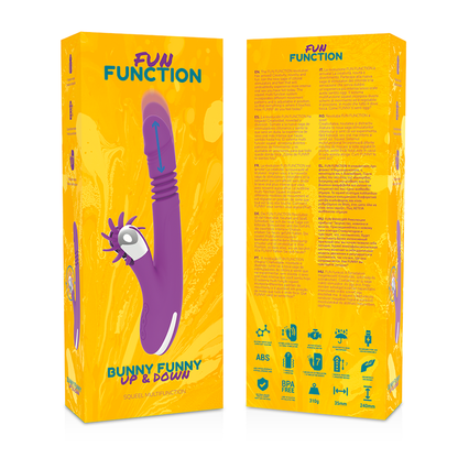Close-up of the FUN FUNCTION Estimulador Clitoriano Bunny Cima e Baixo 2.0, showcasing its soft silicone texture and ergonomic design.