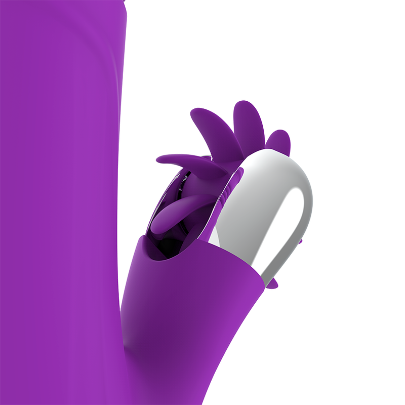 Close-up of the FUN FUNCTION Estimulador Clitoriano Bunny Cima e Baixo 2.0, showcasing its soft silicone texture and ergonomic design.